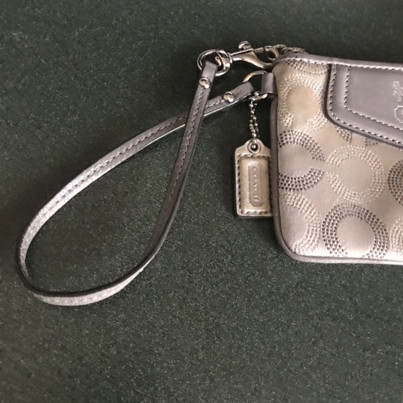 Coach Gray Canvas Leather Signature C Wristlet Mini Pouch - Picture 5 of 16